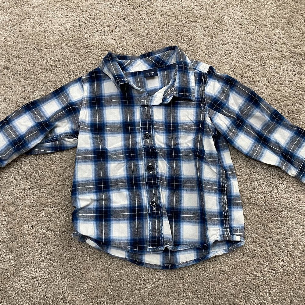 Blue and White Plaid Baby Gap Long Sleeve Button Down Shirt Size 18-24 Months